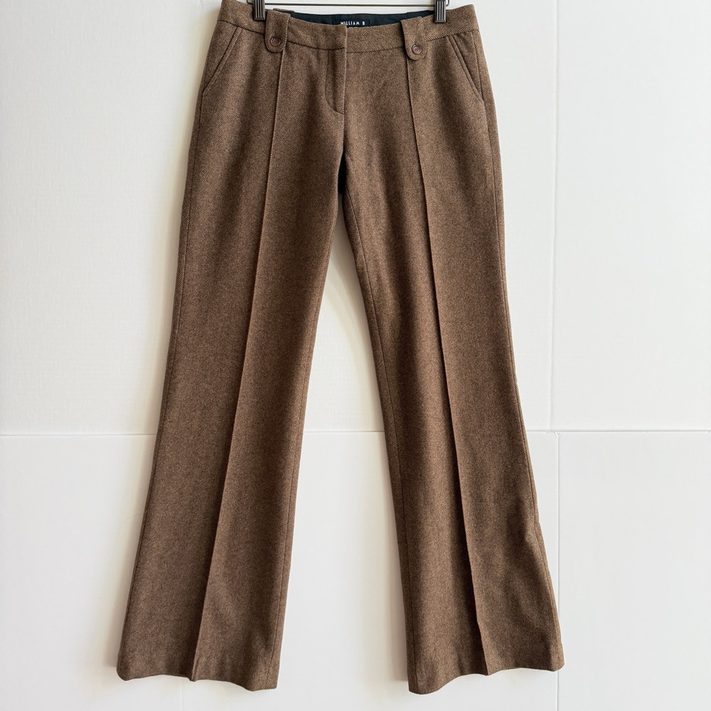 William B Women's Herringbone Brown Wool Wide Leg Trouser Size 8‎